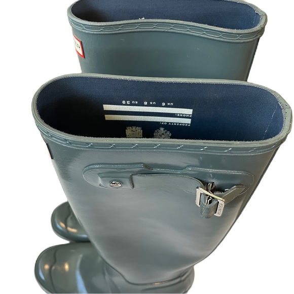 Hunter Original Tall Gloss Size US8 Gull Grey Graphite Rain Boots Waterproof - Picture 6 of 15